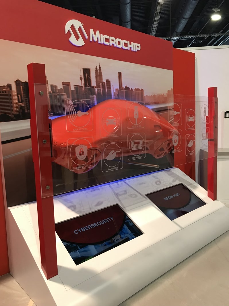 Visitor using the Microchip interactive product display